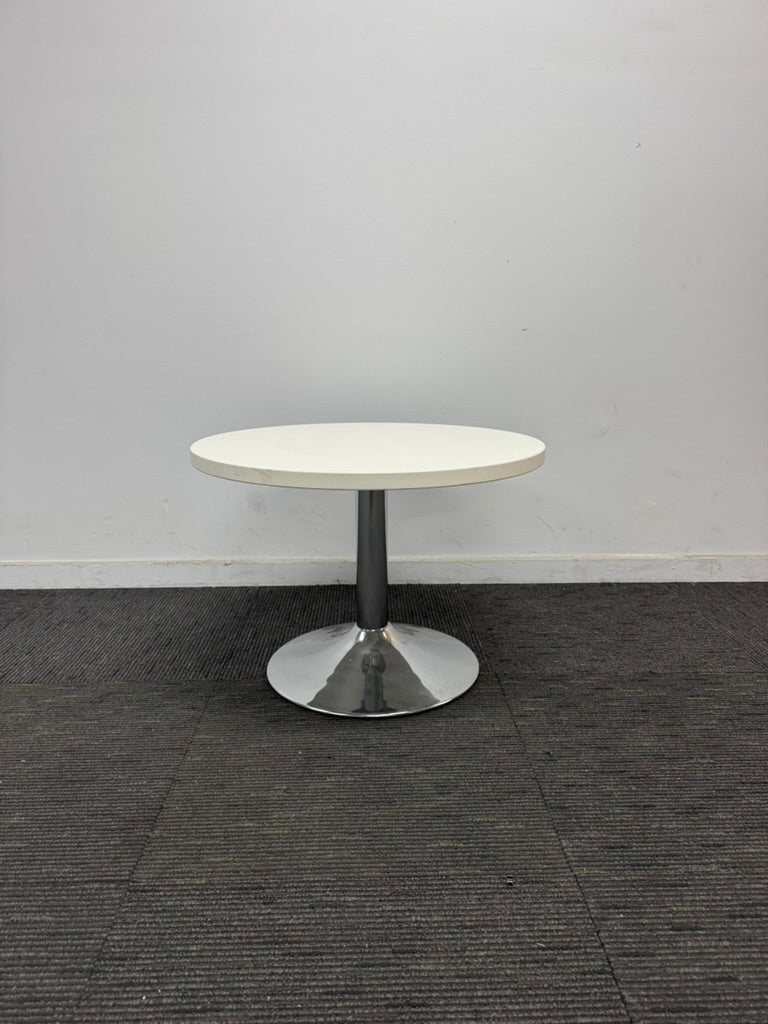 Round Coffee Table-White Top with Chrome Circle Base-600mm