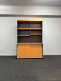Sliding Door Credenza with Hutch-Beech with Dark Grey-1500mm wide
