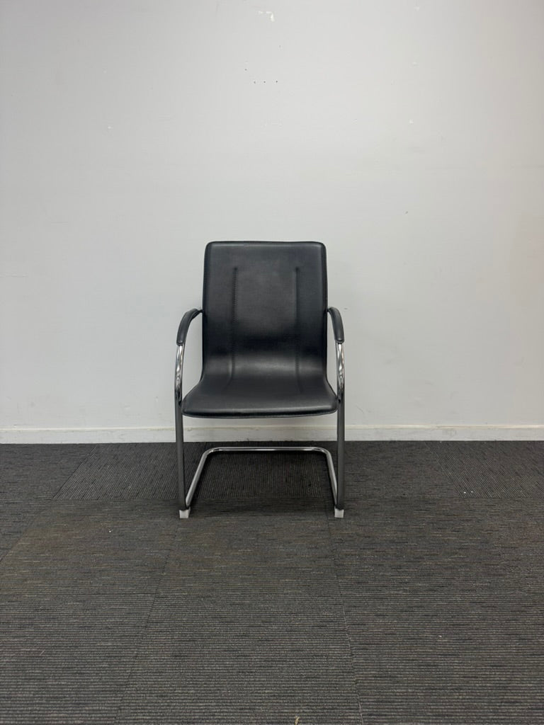 Visitor Chair with Arms-Black PU Leather