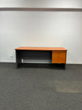 Straight Desk with Fixed Drawer Unit-Cherry with Ironstone-1800mm x 750mm