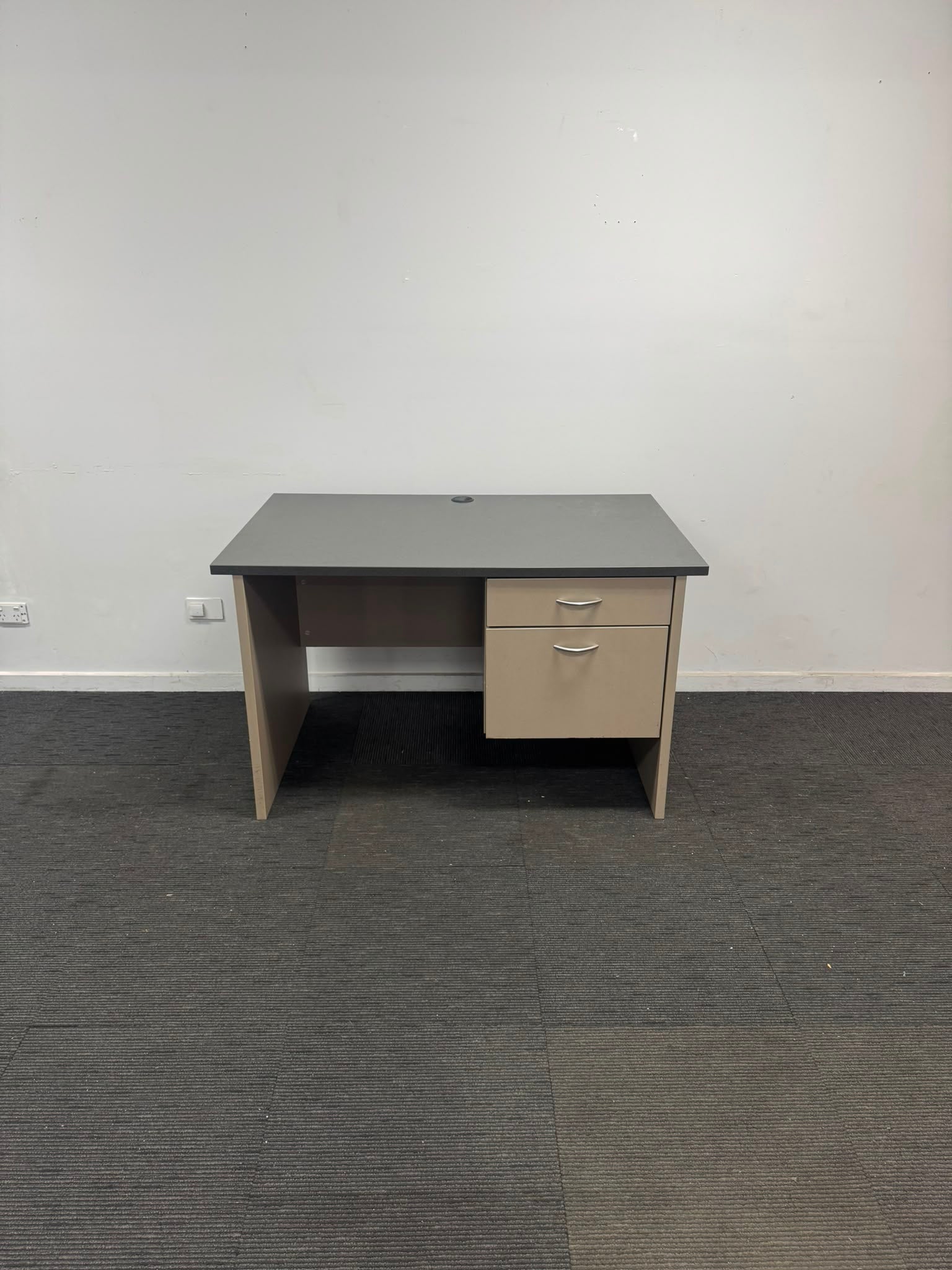 Straight Desk with Drawer Unit-Ironstone Top with Oyster Linen Legs-1200mm x 750mm