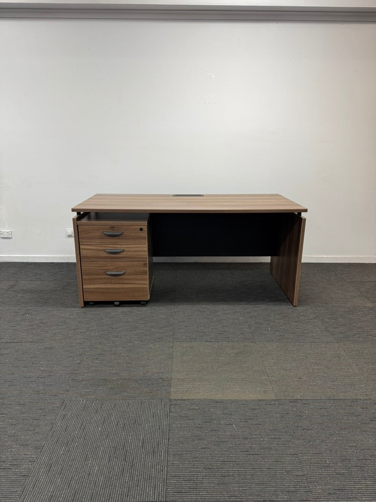 Straight Desk with Mobile Drawer Unit-Walnut-1600mm x 750mm