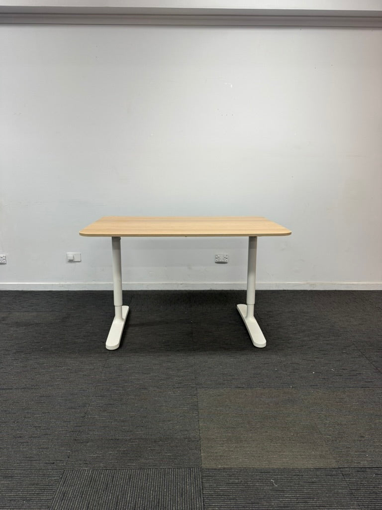 Straight Desk-Bekant-Oak Top with White Base