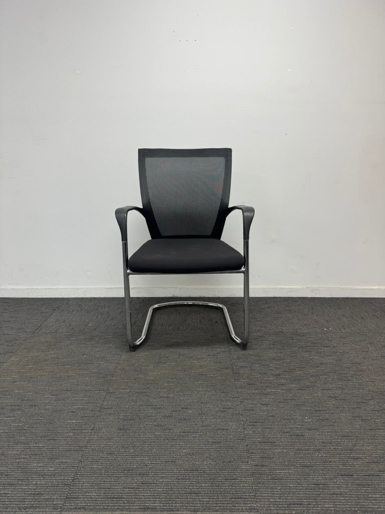 Visitor Chair with Armrests-Black Mesh Back with Steel Base