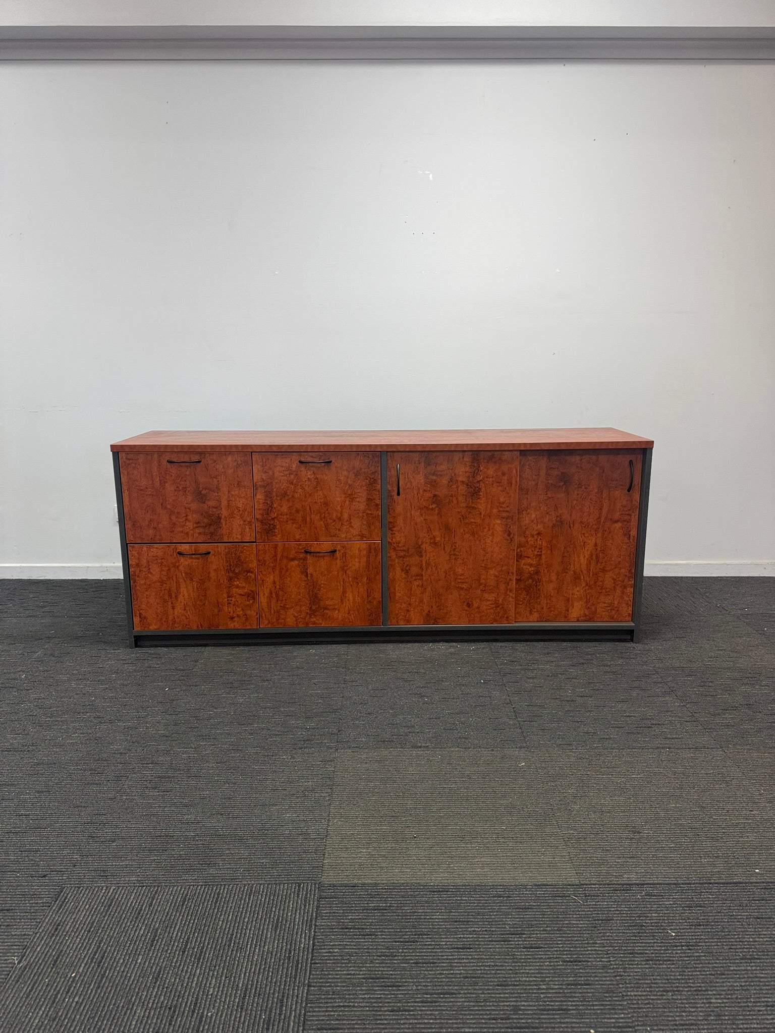 Sliding Door Credenza with Filing Drawers-Wild Birch with Ironstone-1800mm
