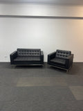 Black Leather Sofa-A Set of Two