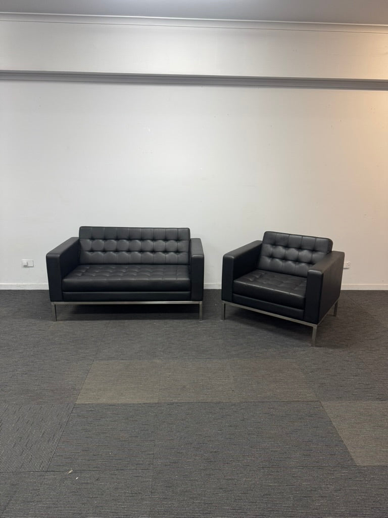 Black Leather Sofa-A Set of Two