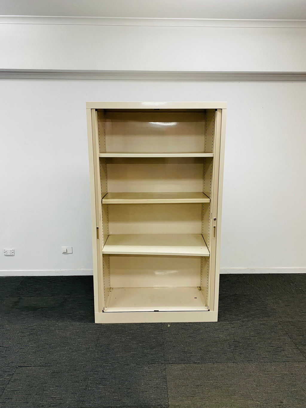 Sliding Door Tambour Cabinet-Beige-1800mm H x 1045mm W